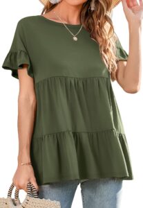 Neineiwu Women's Casual Ruffle Short Sleeve Crewneck Loose Tops Blouses